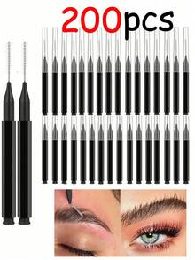 200pcs Micro Eyebrow Brushes With Caps For Eyebrow Shaping, Lashes, Eyebrow Filling, Tinting, Grooming, Eyebrow Brush And Eyeshadow Brush - Multicolor - View 9
