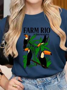 Women's Colorful By Nature Personalized T-Shirt 100% Cotton Women's Blouse Stylish Brazil 100% Cotton Stylish Promotion Brazilian Toucans - 藏蓝色 - 查看 2