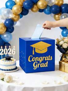 1pc Congrats Grad Card Box For Graduation Party Decorations, Black Gold Graduation Wish Box With Gold Foil,Congrats Grad Money Box,Graduation Centerpieces,Home Decor,Table Decor,Graduation Party Supplies,Party Favors,Card Holders,Graduation Decorations,Graduation Gifts,Class Of 2026 Congrats Grad Party Decor - Graduation Season - View 9