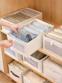 1/2pcs Fabric Transparent Window Linen Storage Box, Closet Organizer - Beige - View 13