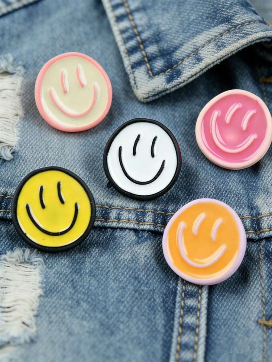 5pcs Cartoon Face Lapel Pins Set - Resin Happy Expression Brooches For Clothing And Bags, Multipurpose Accessory For Wedding, Bridal Shower, Birthday, Anniversary, Bachelorette Party, Denim Jacket, Shirt Decor - Suitable For Christmas, Halloween, Thanksgiving, New Year, Valentine's Day