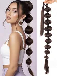 Tóc giả đuôi ngựa bằng sợi tổng hợp, kiểu đuôi ngựa tết bong bóng, đuôi ngựa dài 30 inch quấn quanh, đuôi ngựa buộc kiểu đèn lồng bồng bềnh, phù hợp cho phụ nữ sử dụng hàng ngày và dự tiệc. - Nhiều màu - Xem 10