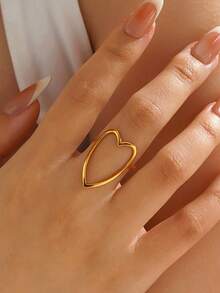 1枚18K镀金不锈钢时尚心形戒指，适合女性日常佩戴，也可作为情人节、母亲节礼物。 - 金色 - 查看 1
