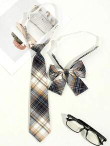 1pc Women's Preppy Style Bowknot Necktie, Suitable For School Uniform, Party, Daily Wear For Dress For Christmas Decor - Plaid Tie - View 4