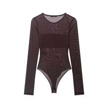 DEEKA 夏季新款女装欧美风简约百搭性感网纱拼接连体衣 - 棕色 - 查看 2