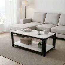 Rectangular Coffee Table With Metal Legs, Marble-Effect Tabletop, Modern Living Room Furniture, Black – H46/W1140/D64 Cm - Black - View 4