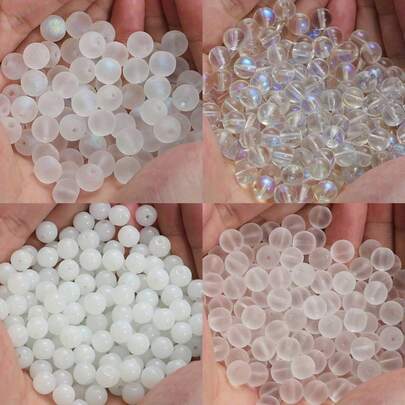 100 hạt cườm thủy tinh AB mờ tròn có lỗ - Có sẵn kích thước 8mm, hạt cườm thủy tinh trắng lấp lánh mạ AB, thích hợp cho thiết kế hạt rời, hoàn hảo để làm đồ trang sức, bao gồm cả hạt cườm cho vòng tay và dây chuyền.