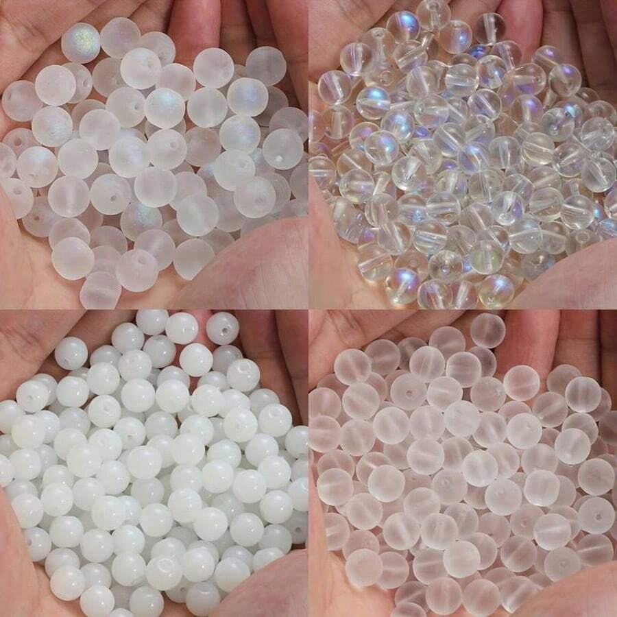 100pcs Round Frosted AB Glass Beads With Holes - Available In 8mm Size, Sparkling White Glass Beads With AB Plated Beads, Suitable For Loose Bead Design, Perfect For Jewelry Making, Including Beads For Bracelets And Necklaces - Multicolor - View 1