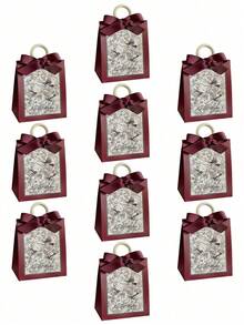 10pcs Elegant Vintage French-Style Paper Gift Boxes Featuring Birds And Flowers, With Ribbon Handles-Perfect For Weddings, Bridal Showers, Birthdays, Bridal Gifts, And Bridal Shower Decorations - Multicolor - View 11