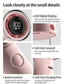 PHILIPS Handheld Fan, USB Rechargeable, Portable Mini Fan, 16-Hour Long Battery Life, 100 Speed Settings For Super-Fast Wind Power, Outdoor Picnic Fan, LED Power Display. - Handheld Fan - View 6
