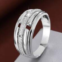 1pc Fashionable Geometric Criss-Cross Design Cubic Zirconia Inlaid Wide Band Ring, Casual Gift - Multicolor - View 10