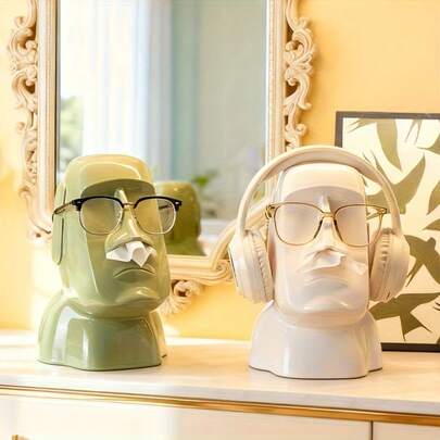 1 pieza Caja de pañuelos de escritorio con diseño de estatua de Moái, dispensador de pañuelos por la nariz, organizador multifuncional para gafas, auriculares y pañuelos, decoración moderna para el hogar para oficina, cafetería, sala de estar, dormitorio, baño y mesa de comedor, ideal para Pascua, Navidad y Halloween