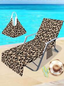 1pc Retro Leopard Print Open Beach Chair Cover, Super Fiber Quick-Dry Towel, Suitable For Pool Chairs, Beach Towel Chair Cover With Pocket, Travel Essential Holiday Accessory, Boho Style - A - View 3