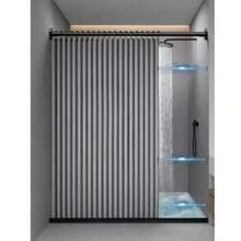 Juego de cortina de ducha plegable para baño, cortina de tela impermeable y resistente al moho con imanes, divisor de baño para separación de áreas húmedas y secas, sin necesidad de perforar - gris - Ver 10