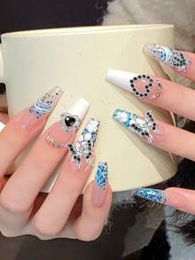 Bộ 30 phụ kiện trang trí móng tay hình trái tim hỗn hợp, phụ kiện hình trái tim 3D màu đen, phụ kiện hình bướm, nhện và vương miện nhiều hình dạng, phụ kiện hình hành tinh bằng thủy tinh, phụ kiện hình bướm bằng nhựa, bộ trang sức móng tay lấp lánh. - màu đen - Xem 4