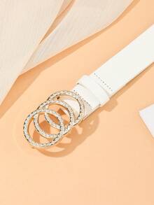 Cinto de cintura com 3 argolas decorado com strass dourado, cinto casual e versátil para calças femininas, Pu. - branco - Ver 3