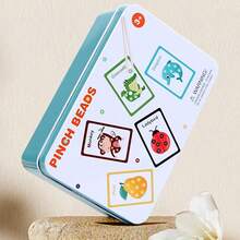 儿童数字认知拼图玩具，含串珠卡片，早教认知游戏盒，亲子互动学习套装 - 薄荷藍 - 查看 11