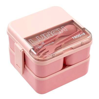 LIVINGANDHOME 1.1L/1.8L Two-Tier Lunch Box With Fork And Spoon ,Portable Snack Boxes Food Containers