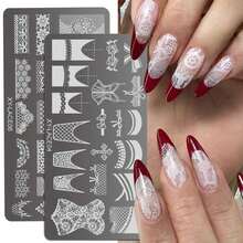 Bộ dụng cụ dập móng tay kèm khuôn silicon, 6 khuôn hoa ren + 1 khuôn dập trong suốt, dụng cụ làm móng nghệ thuật DIY cho móng gel. - Nhiều màu - Xem 8