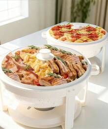 White Chafing Dishes For Buffet 4 Pack, 5QT 316 Stainless Steel Round Chafers And Buffet Warmers Sets With Lid Holder, Rolled Rim Process, Stackable Design, For Catering, Parties, Weddings - 白色可視蓋款 - 查看 14