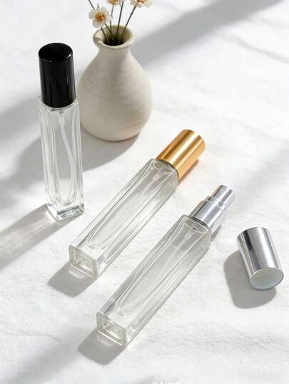 3 Pcs Refillable Perfume Atomizer Travel Spray Bottle, Mini Portable Clear Glass Empty Dispenser With Black Gold Silver Cap, Leak Proof Fine Mist Sprayer, Unisex Luxury Reusable Pocket Size Container For Perfume Essential Oil, High Quality Durable Travel Accessory For Business Trip Daily Use Outdoor Vacation Commute Gym Handbag Friendly