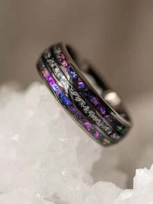 8mm Men's Galaxy Ring Inlaid With Meteorite Sandstone And Black Nebula Agate, Suitable As Engagement Or Anniversary Promise Ring For Husband - Galaxy - View 9