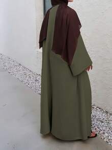Women's Solid Color Elegant Robe, Casual Soft Comfortable Jacket, Daily & Holiday Robe, Loose Fit - Army Green - View 2