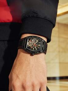 Guess GW0857G1 Jam Tangan Quartz Pria, Tali Silikon Hitam, Dial Skeleton, Motif Ular, Jam Tangan Olahraga Multifungsi - Hitam - View 4