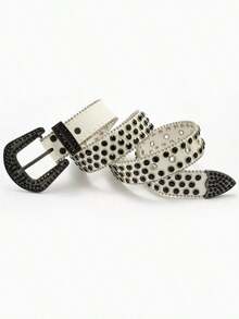 1pc Solid Color Rhinestone Waist Belt, Inlaid With Shiny Crystal For Punk And Hip-Hop Style, Suitable For S Or Dress Halloween Summer, School Fall, Autumn, Halloween Autumn-Winter Accessories,Suitable For Teens, Youth,Men,Casual, Outdoor, Athletic, Vacation, Graduation Gifts, Birthday, Daily Wear - 黑白 - 查看 4