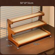 Premium Quality Tidy Up Wooden Trapezoid Rattan Plastic Storage Rack, Suitable For Balcony Plants, Multi-Tier Drainage Storage Rack, Cup Holder, Flexible Multi-Purpose, Desktop Storage Rack, Multi-Layer Storage Rack, Bookshelf, Kitchen Supplies, Office & Home, Cup Rack, Home Goods, Storage Rack - Brown - View 13