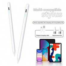 Bút cảm ứng tương thích với điện thoại thông minh và máy tính bảng IOS/Android - Độ nhạy nghiêng và khả năng chống chạm lòng bàn tay, bao gồm ngòi thay thế và cáp sạc, tương thích với iPad 6/7/8/9/10, Pro 11"/12.9"/M4, Air 3/4/5/M2 - Nhiều màu - Xem 2