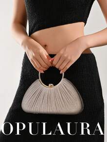 OpulAura 女款金屬質感奢華晚宴手拿包，亮金色線條派對手提包，靜奢風亮片晚宴包，禮服搭配包，適合舞會、派對、婚禮、新娘、伴娘、生日禮服，手持晚宴手拿包 - 金色 - 查看 9
