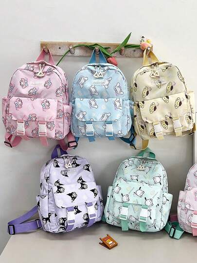 SANRIO 1个Hello Kitty & Kuromi卡通印花背包，新款可爱美学卡哇伊大容量轻便书包，适合学生日常上学通勤旅行户外休闲背包，配有可调节肩带，便携包