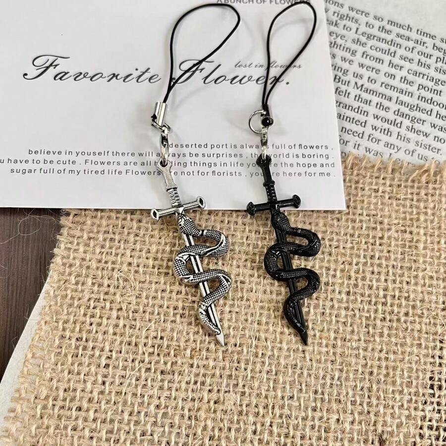 1/2 piezas Cordón para teléfono con forma de serpiente creativa, correa de teléfono de estilo punk metálico, colgante de teléfono, regalo ideal para amigos, se puede usar como llavero o colgador de auriculares, adecuado para teléfonos inteligentes