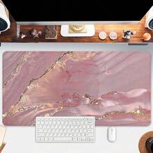 Tấm lót chuột chơi game màu hồng vân đá cẩm thạch, tấm lót chuột màu vàng, thảm trải bàn lớn với các cạnh được may chắc chắn và đế cao su chống trượt, thích hợp để trang trí nhà và văn phòng, kích thước 35,4 x 15,7 inch, một món quà dành cho nam, nữ và bạn bè. - hồng - Xem 12