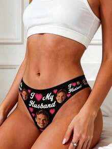 1pc Customized Face Print T-Back Panty, Personalized Photo Underwear, Women's Funny Heart Print Panty, Customized Gift For Wife/Girlfriend, Anniversary/Valentine's Day Gift - Multicolor - View 4