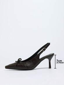Women's Pointed Toe Bowknot Slingback High Heel Pumps, Sexy Party Casual Versatile Comfortable Dress Shoes, Deep Brown - Dark Brown - View 5