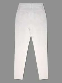 2026 Verão Y2K Retrô Sexy Jeans Brancos Skinny, Calças de Denim Elásticas com Rasgões para Estilo de Rua Casual - Branco - Ver 8
