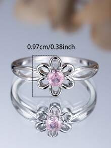 1 Chiếc nhẫn nữ thiết kế tối giản hình hoa đá Zirconia hồng, bạc cổ điển, trang sức cổ điển dành cho phụ nữ và bé gái, quà tặng trang sức thời trang. - Hồng - Xem 6