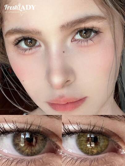 FRESH LADY FreshLady 1 Pair 14.2mm , Yearly Wear, Soft Breathable Circle Lenses For Beginners & Students, Natural Enlarging Effect, Perfect For Daily Wear & Makeup--Brown