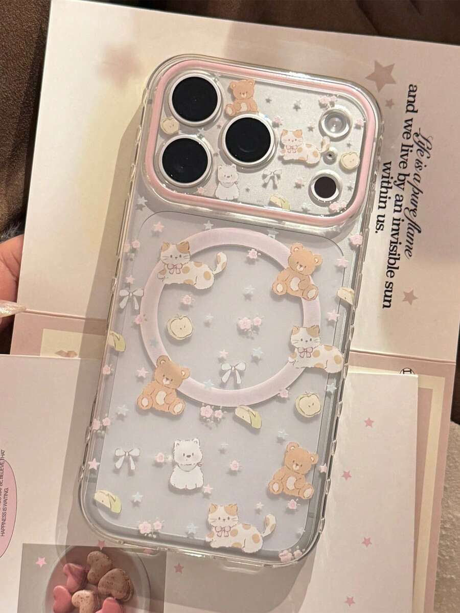透明苹果 17 Pro Max 手机壳,磁吸式可爱猫咪设计,也适用于 16、15、13 - 無色 - 查看 1