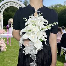 白色馬蹄蘭新娘伴娘花束，人造花新娘花束，適用於婚禮教堂儀式、居家裝飾、新娘派對拍照道具、女孩婚禮用品 - 彩色 - 查看 10