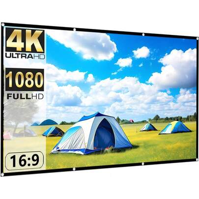 Projector Screen 100 Inch, Washable Projector Screen 16:9 Foldable Anti-Crease Portable Projector Movies Screen For Home Theater Outdoor Indoor Support Double Sided Projection ﻿(With Hook)