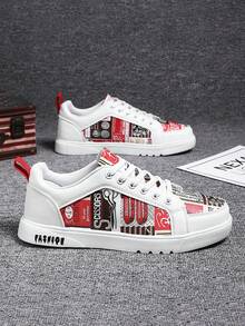 Men's Casual Skateboarding Shoes, Suitable For All Seasons - Red and White - View 5