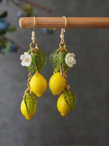 2pcs Resin Lemon Raspberry Earrings Light Weight Fruit Food Earrings Can Love Kawaii Earrings Pastoral Earrings For Her Birthday Present - Phong cách hình ảnh chính - Xem 6