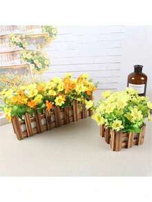 Artificial Flower Insert Wooden Fence Planter Box, Fake Flower Base For Restaurant Partition, Home & Outdoor Decor, Succulent Pot For Garden - Multicolor - View 4