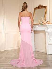 Vestido de noite sereia sem mangas, feito à mão com estampa floral 3D, elegante e formal, ideal para convidadas de casamento, aniversários, formaturas, galas, bailes de boas-vindas e festas. - Rosa - Ver 6