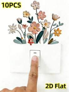 1pc Floral Pattern Switch Sticker, Modern PVC Switch Sticker Suitable For Home, Removable Self-Adhesive Wall Sticker Art, Floral Decor Switch Sticker Suitable For Bedroom, Living Room And Bathroom, 2D Flat Print Sticker, Easy To Peel And Stick PVC, Spring Theme Decor, 2D Flat - A - View 9