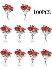 5400朵花头/180支满天星仿真花，白色仿真婴儿满天星花，触感逼真，适用于婚礼、派对、家居花园装饰，手工质感仿真花束，适用于家居户外庭院花园装饰，白色满天星仿真花，白色婴儿满天星-29厘米-人造塑料材质，白色仿真花 - 紅色 - 查看 14