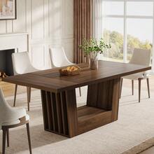 LITTLE TREE 63-Inch Farmhouse Dining Table, Rectangular Dining Tables For 4-6 With Heavy Duty Base, Wooden Dining Table For Kitchen, Living Room - 棕色 - 查看 2